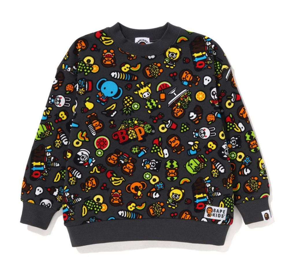 A BATHING APE BAPE KIDS BABY MILO MIXED FRUIT LOOSE FIT CREWNECK