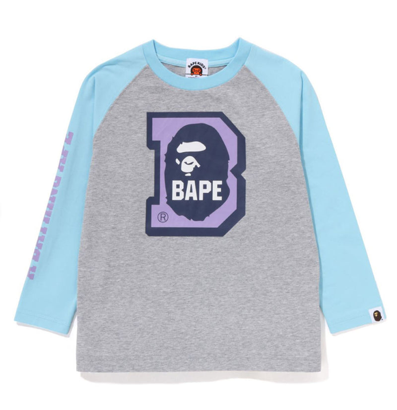 A BATHING APE BAPE KIDS APE HEAD B RAGLAN L/S TEE