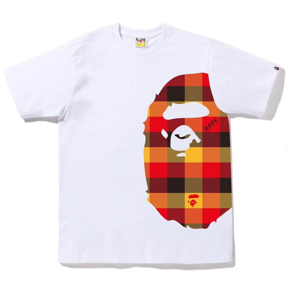 A BATHING APE BLOCK CHECK SIDE BIG APE HEAD TEE