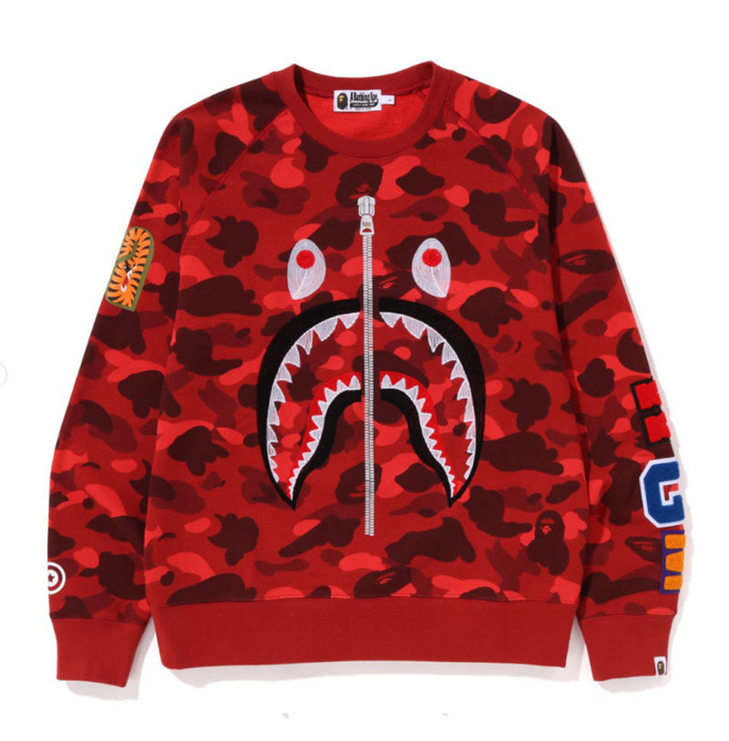 A BATHING APE COLOR CAMO EMBROIDERY SHARK CREWNECK