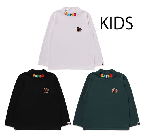 A BATHING APE BAPE KIDS APE HEAD & MILO ONE POINT HIGH NECK L/S TEE