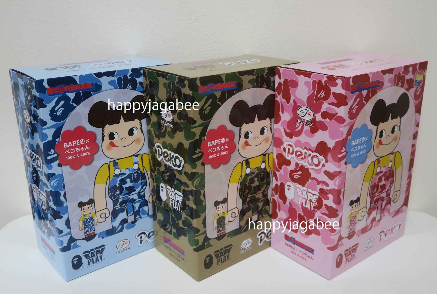 A BATHING APE BAPE x FUJIYA ABC CAMO PEKO BE@RBRICK 100% & 400% 3 Colors Set