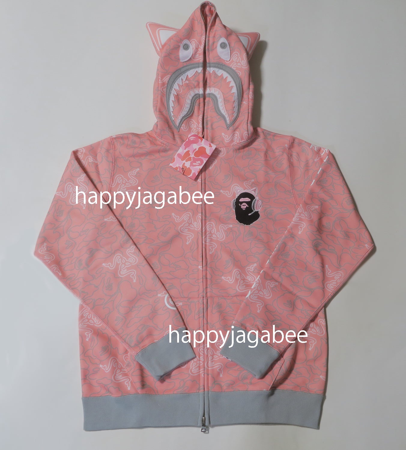 BAPE X Razer Neon Camo Shark Full Zip Hoodie Pink for Women