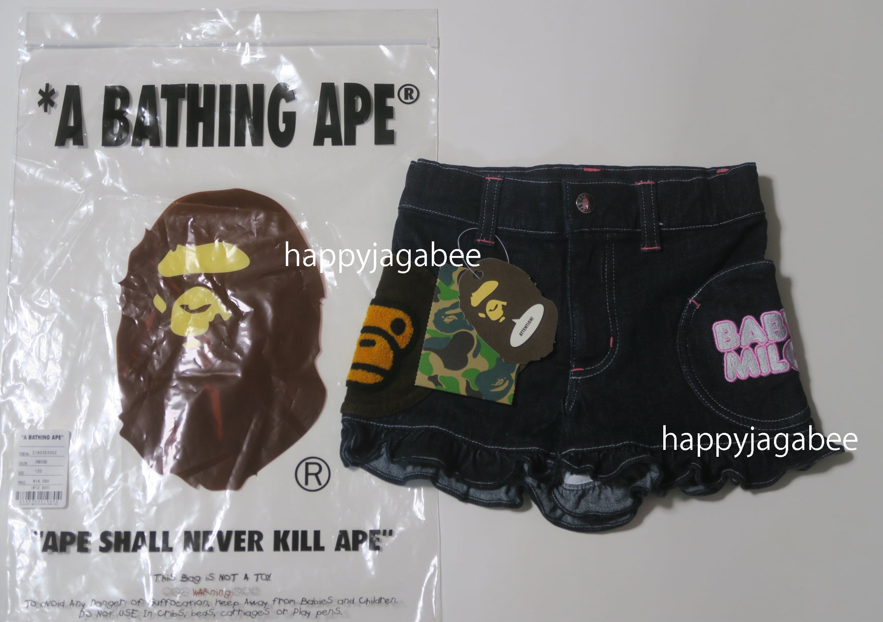 A BATHING APE BAPE KIDS BABY MILO POCKET FRILL SHORTS