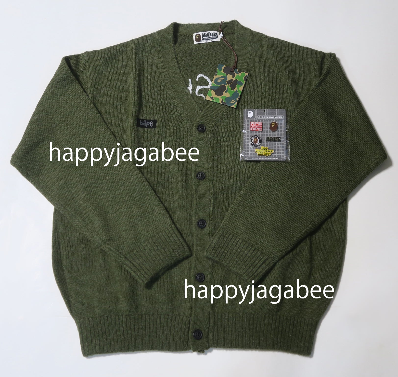 A BATHING APE EMBROIDERY SHAGGY KNIT CARDIGAN with Pins