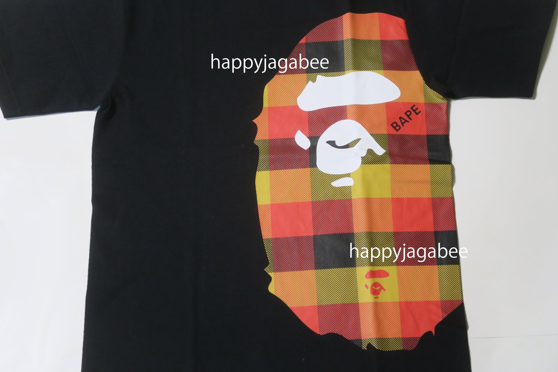 A BATHING APE BLOCK CHECK SIDE BIG APE HEAD TEE