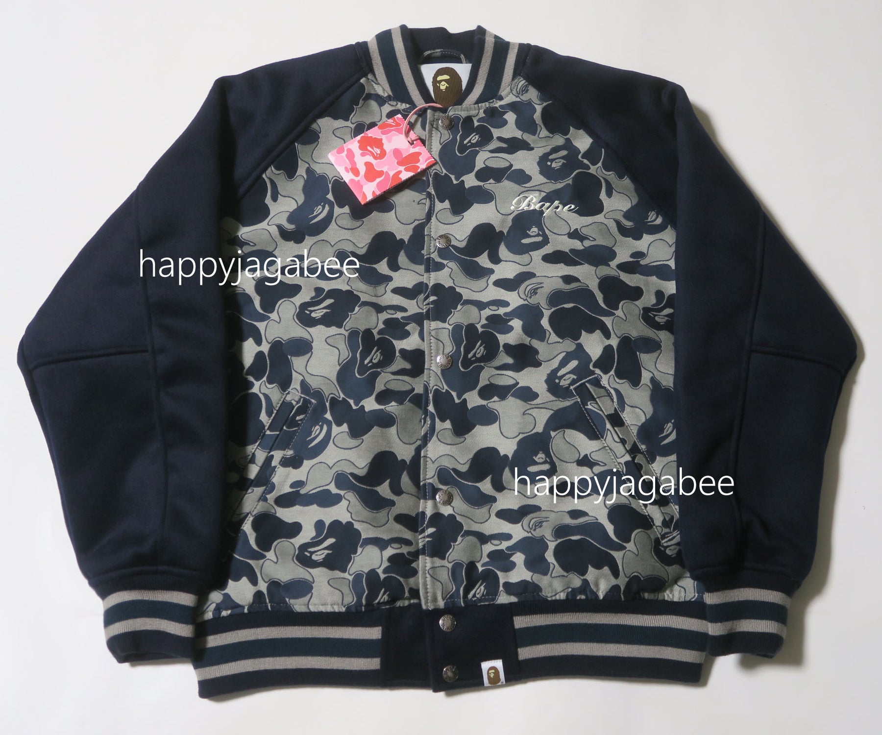 A BATHING APE Ladies' COOKIE CAMO 2 VARSITY JACKET