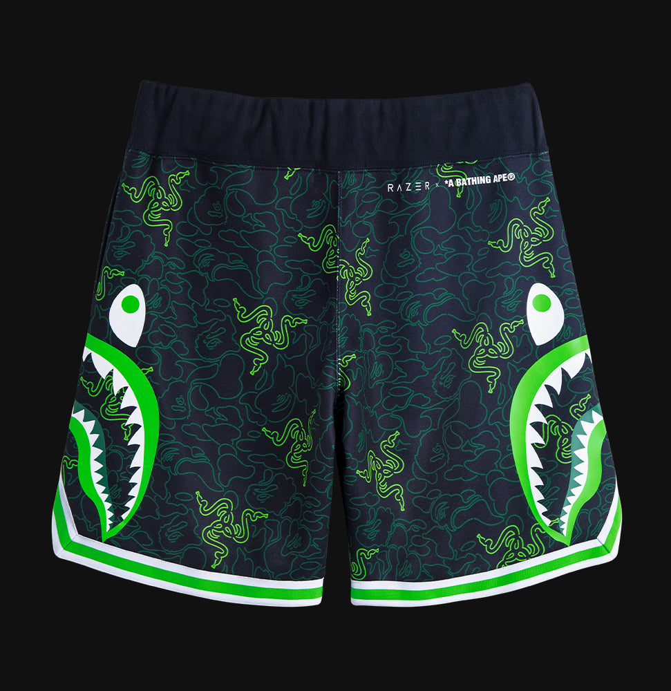 A BATHING APE BAPE x RAZER NEON CAMO BASKETBALL SWEAT SHORTS